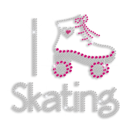 Shining I Love Skating Hotfix Diamante Motif for Garments
