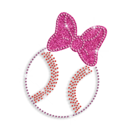 Pink Baseball Sister Bowknot Iron on Glitter Rhinestone Transfer