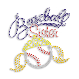 Colorful Curly Baseball Sister Iron on Rhinestone Nailhead Transfer