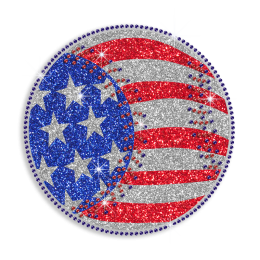 Bling Baseball on American Flag Iron on Glitter Rhinestone Transfer