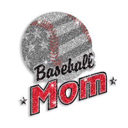 Bling Baseball Mom with US Flag Glitter Nailhead Iron on Transfer