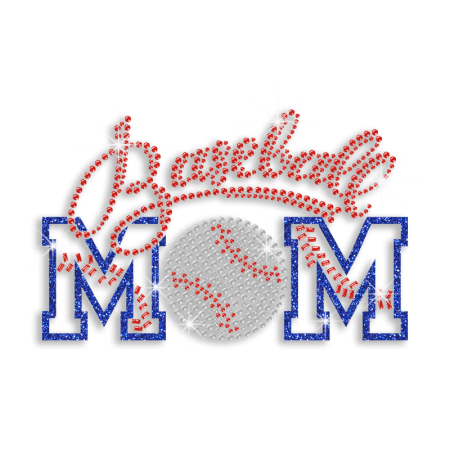 Custom Baseball Mom Glitter Nailhead Iron-on Rhinestone Transfer