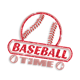 Red Bling Baseball Time Iron on Rhinestone Glitter Nailhead Transfer