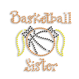 Colorful Basketball Sister Iron on Rhinestone Transfer