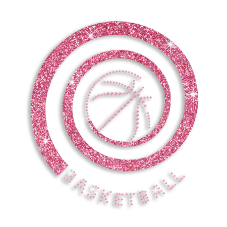 Pink Basketball Cheer Iron on Rhinestone Glitter Transfer Motif