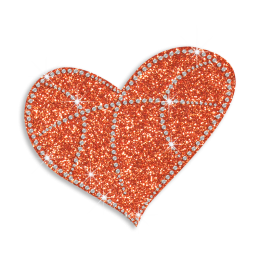 Bling Basketball Heart  Beating Iron-on Glitter Rhinestone Transfer