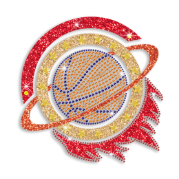 Cool Basketball Solar System Iron on Glitter Nailhead Rhinestone Transfer