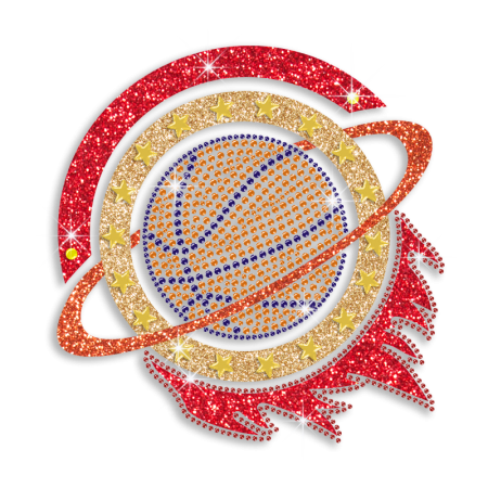 Cool Basketball Solar System Iron on Glitter Nailhead Rhinestone Transfer