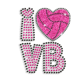 Cute I Heart VB Volleyball Love Iron-on Rhinestone Glitter Transfer