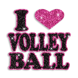 Bling I Heart Volleyball Pink Heart Iron-on Glitter Transfer