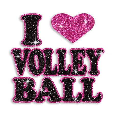 Bling I Heart Volleyball Pink Heart Iron-on Glitter Transfer