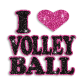 Bling I Heart Volleyball Pink Heart Iron-on Glitter Transfer