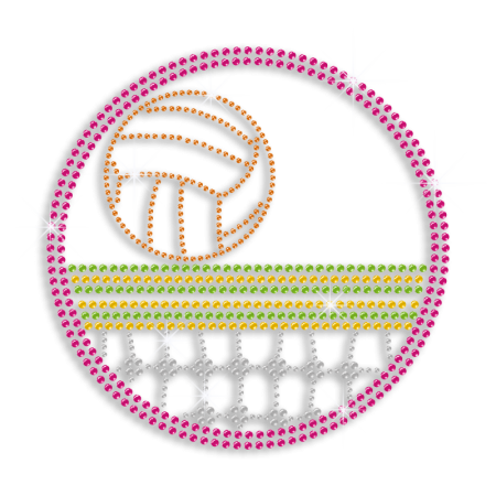 Colorful Volleyball over Net Iron-on Rhinestone Transfer