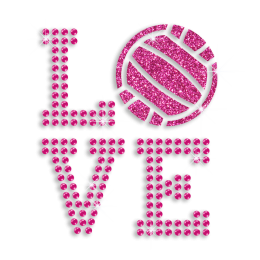 Pink Love Volleyball Iron on Glitter Rhinestone Transfer