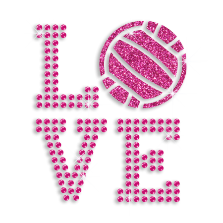 Pink Love Volleyball Iron on Glitter Rhinestone Transfer