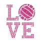 Pink Love Volleyball Iron on Glitter Rhinestone Transfer