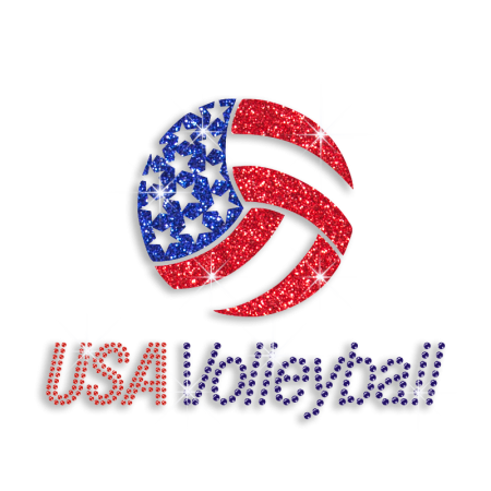 Glittering USA Volleyball Iron on Glitter Rhinestone Transfer