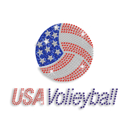 Custom USA Volleyball Hot-fix Iron on Rhinestone Transfer