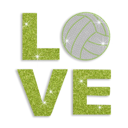 Spring Green Volleyball Love Iron on Glitter Rhinestone Transfer