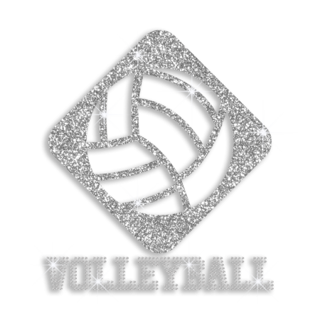 Silver Volleyball in Rhombus Iron on Glitter Rhinestone Transfer