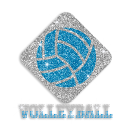 Custom Teal Volleyball in Rhombus Iron on Glitter Rhinestone Transfer