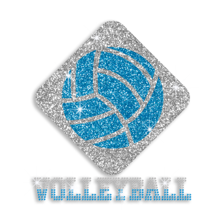 Custom Teal Volleyball in Rhombus Iron on Glitter Rhinestone Transfer