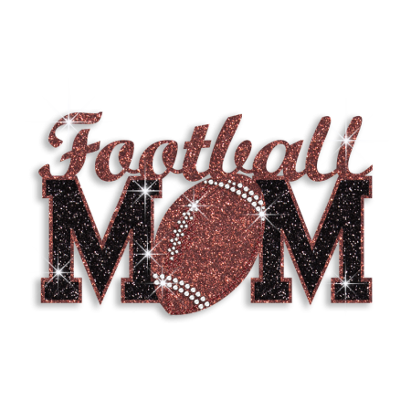 Brown Football Mom Iron-on Nailhead Glitter Transfer