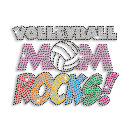 Colorful Bling Hot Fix Design Volleyball Mom Rocks