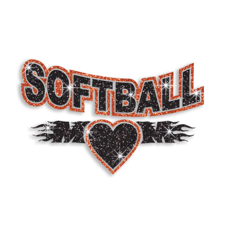 Softball Mom and Heart Hotfix Glitter Iron ons for Shirts