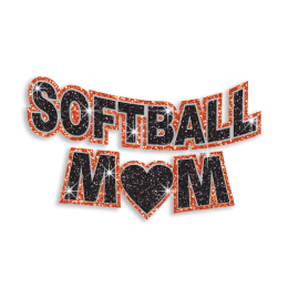 Softball Mom in Black and Orange Hotfix Glitter Design