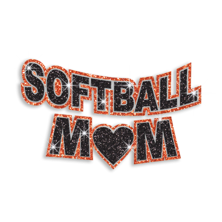 Softball Mom in Black and Orange Hotfix Glitter Design