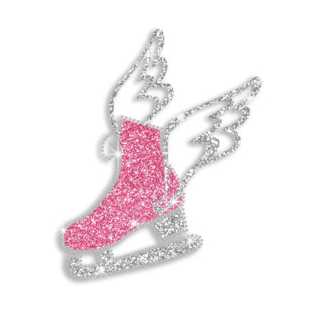 Creative Ice Skating Shoes with Wings Iron on Glitter Rhinestone Transfer