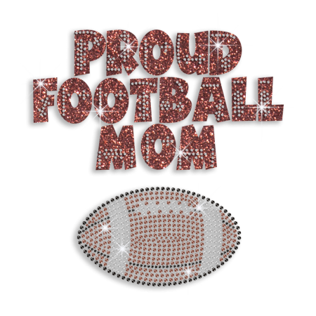 Brown Crystal Proud Football Mom Rhinestone Glitter Iron on Transfer