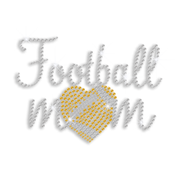 Crystal Football Mom Heart Rhinestone Hot Fix Transfer