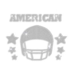 Crystal American Football Helmet with Stars Iron-on Motif Design