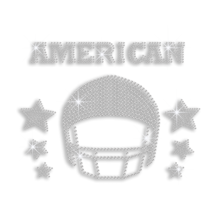 Crystal American Football Helmet with Stars Iron-on Motif Design