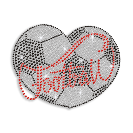 Beautiful Football Heart Design Rhinestone Iron on Transfer