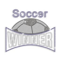 Crystal Black Soccer Winner Rhinestone Iron on Transfer