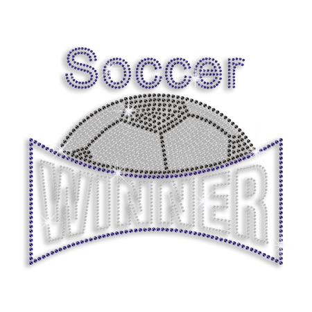 Crystal Black Soccer Winner Rhinestone Iron on Transfer