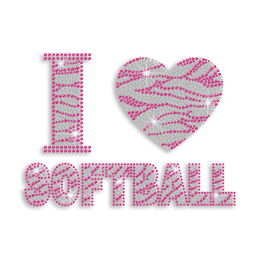 Rose Pink I Love Softball Rhinestone Iron on Transfer