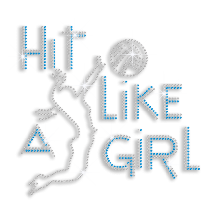 Cool Hit Like A Girl Volleyball Iron on Rhinestone Transfer