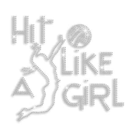 Cool Crystal Hit Like A Girl Volleyball Iron on Rhinestone Transfer