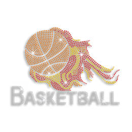 Shiny Basketball on Fire Iron-on Rhinestone Transfer