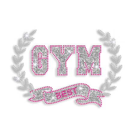 Lovely Pink GYM Best Gymnastics Iron-on Glitter Rhinestone Transfer