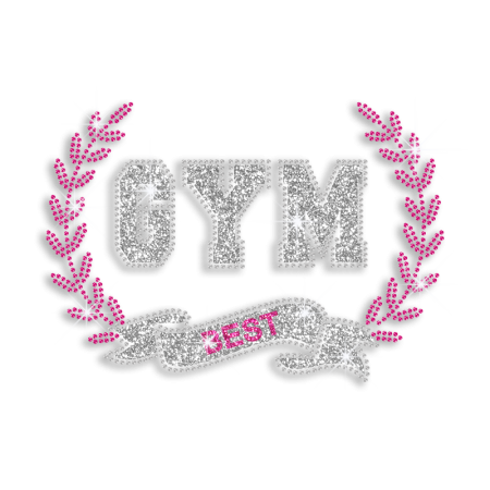 Beautiful Silver Pink GYM Best Gymnastics Iron-on Rhinestone Transfers
