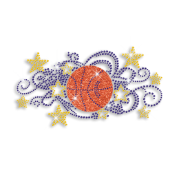 Colorful Basketball with Stars Iron-on Rhinestud Glitter Rhinestone Transfer