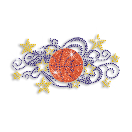 Colorful Basketball with Stars Iron-on Rhinestud Glitter Rhinestone Transfer