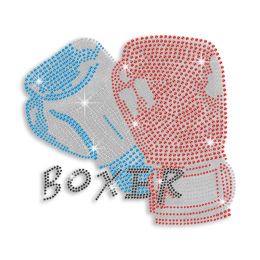 Colorful Boxer with Blue & Red Boxing Gloves Iron-on Rhinestone Transfer