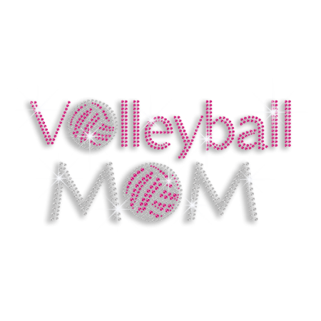 Pink Volleyball Mom Iron-on Rhinestone Transfer Motif