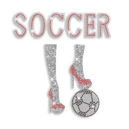 Crystal Soccer with Ruby High Heels Iron on Rhinestone Transfers